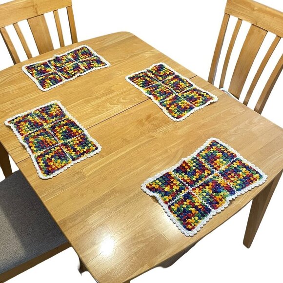 HANDMADE Crochet Placemats Multicoloured Squares Rectangle 15 x 9 Inches - Picture 1 of 11